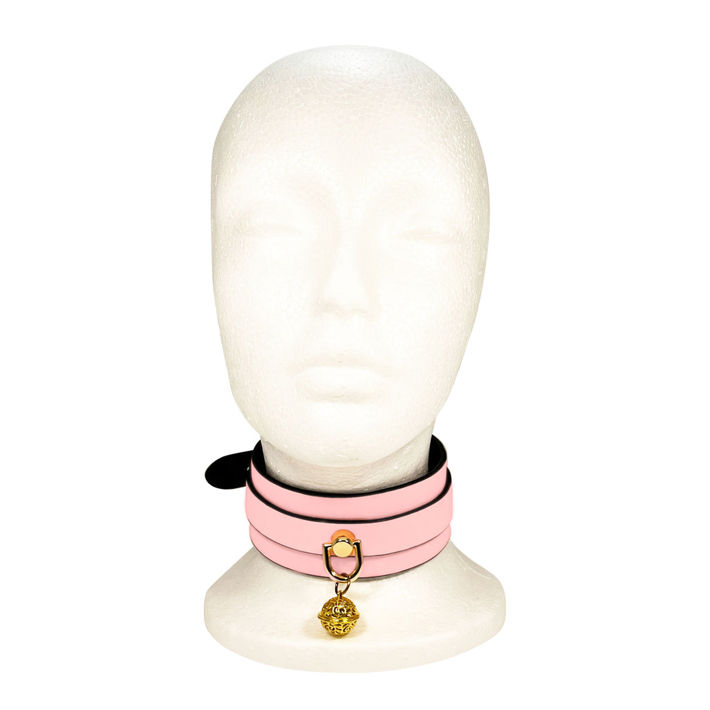 Glow in the Dark Collar and Leash with Brass Bell by Fetish Pleasure Play in Pink