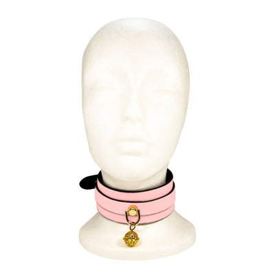 Glow in the Dark Collar and Leash with Brass Bell by Fetish Pleasure Play in Pink