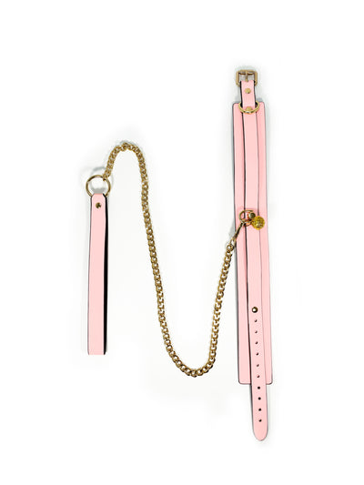Glow in the Dark Collar and Leash with Brass Bell by Fetish Pleasure Play in Pink