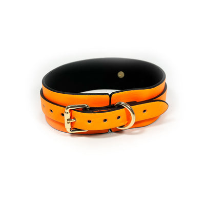 Glow in the Dark Collar and Leash with Brass Bell by Fetish Pleasure Play in Orange