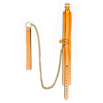 Glow in the Dark Collar and Leash with Brass Bell by Fetish Pleasure Play in Orange