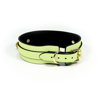 Glow in the Dark Collar and Leash with Brass Bell by Fetish Pleasure Play in Green