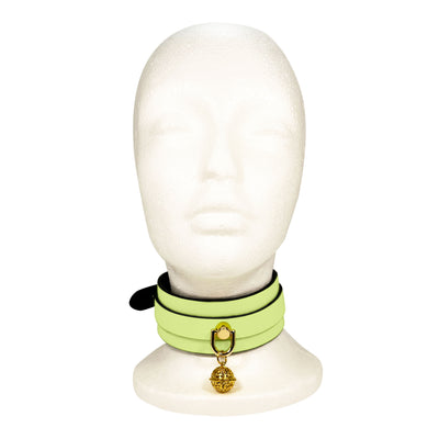 Glow in the Dark Collar and Leash with Brass Bell by Fetish Pleasure Play in Green