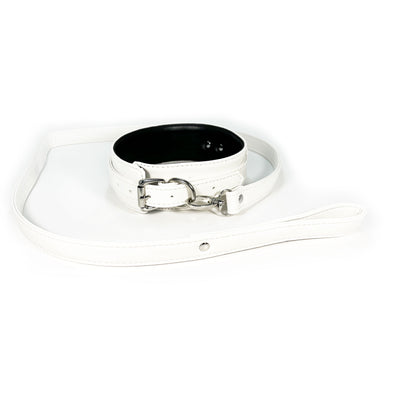 Faux Leather Collar and Leash Set by Fetish Pleasure Play in White