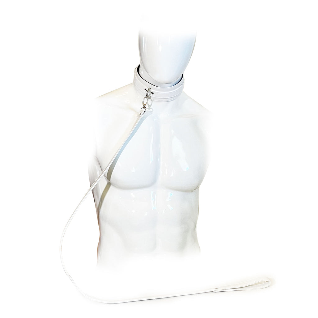 Faux Leather Collar and Leash Set by Fetish Pleasure Play in White