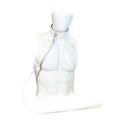 Faux Leather Collar and Leash Set by Fetish Pleasure Play in White