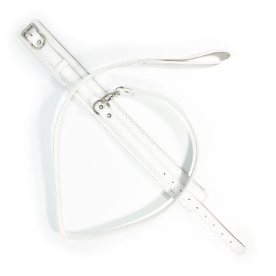 Faux Leather Collar and Leash Set by Fetish Pleasure Play in White
