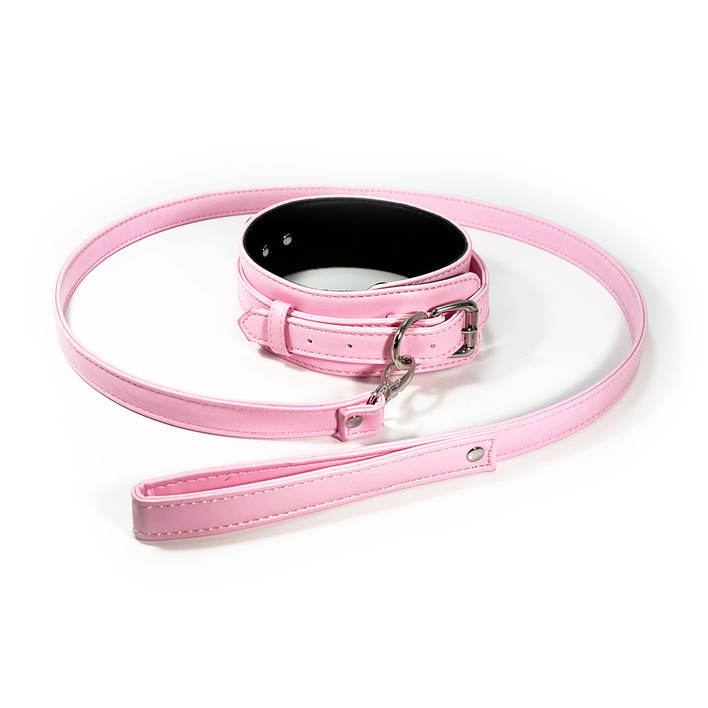 Collar and Leash Set by Fetish Pleasure Play in Pink