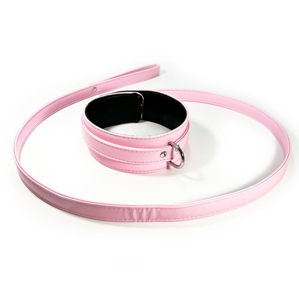 Collar and Leash Set by Fetish Pleasure Play in Pink