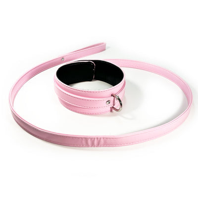 Collar and Leash Set by Fetish Pleasure Play in Pink