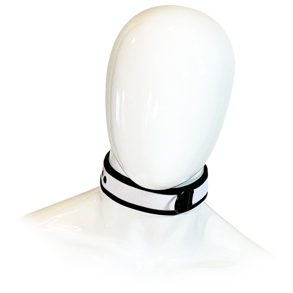 Adjustable Neoprene Collar with D-Ring by Fetish Pleasure Play in White and Black