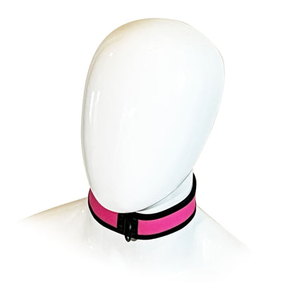 Adjustable Neoprene Collar with D-Ring by Fetish Pleasure Play in Pink and Black