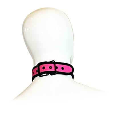Adjustable Neoprene Collar with D-Ring by Fetish Pleasure Play in Pink and Black