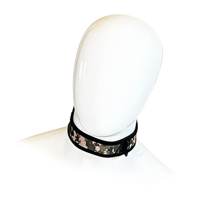Adjustable Neoprene Collar with D-Ring by Fetish Pleasure Play in Camo and Black