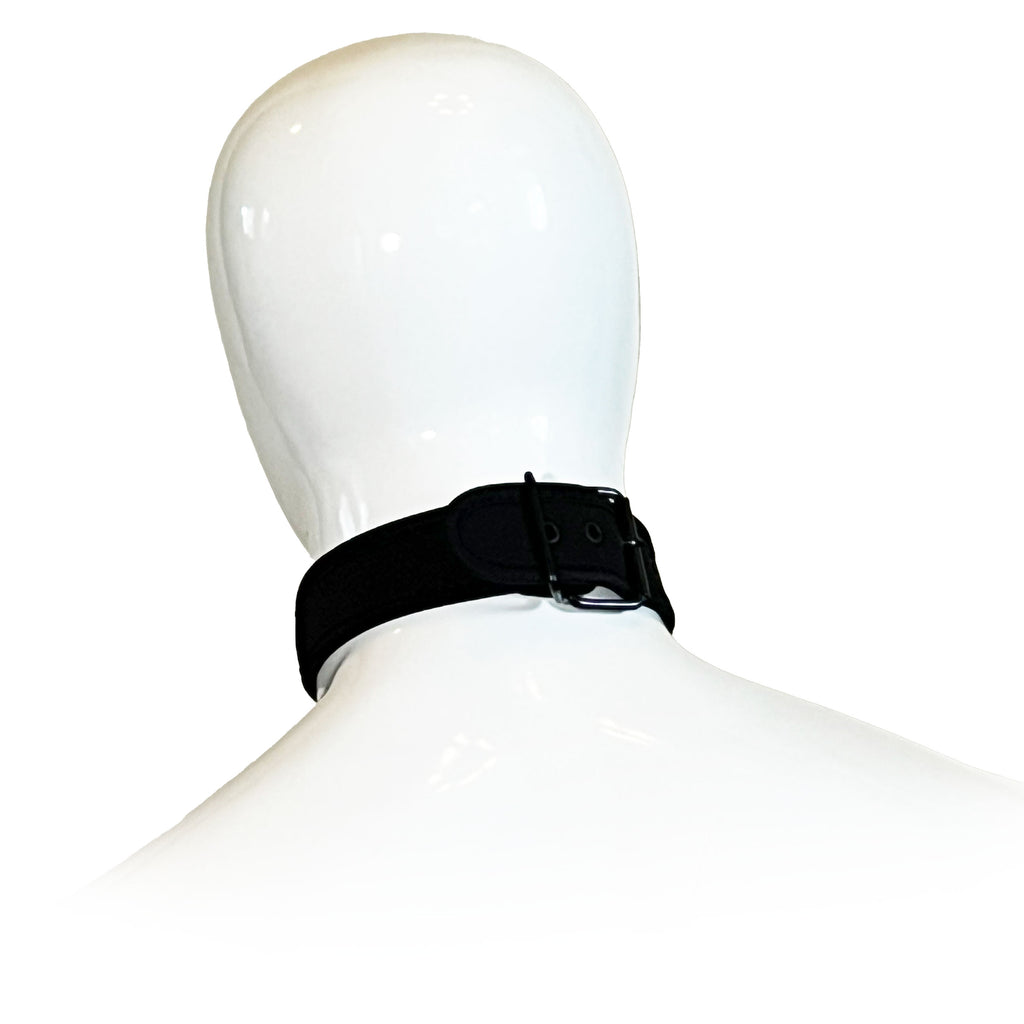 Adjustable Neoprene Collar with D-Ring by Fetish Pleasure Play in Black