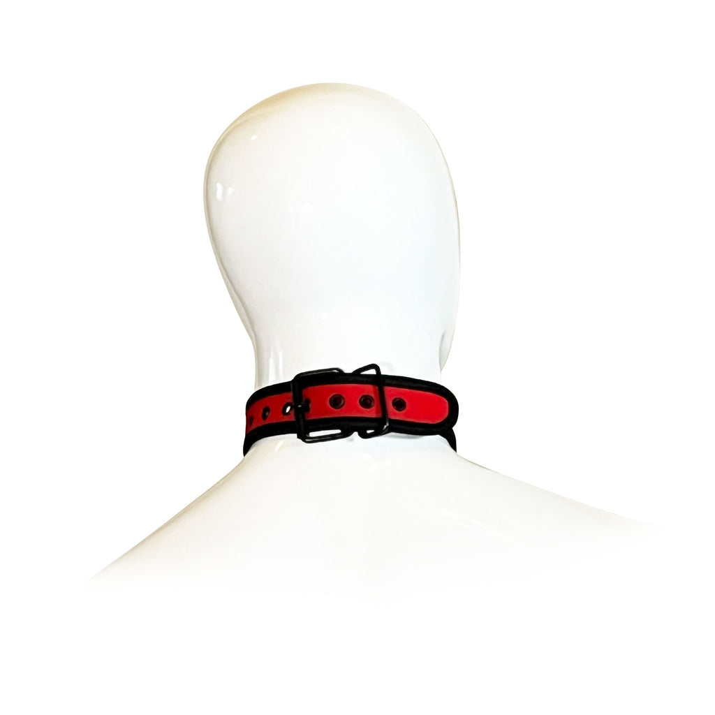 Adjustable Neoprene Collar with D-Ring by Fetish Pleasure Play in Red