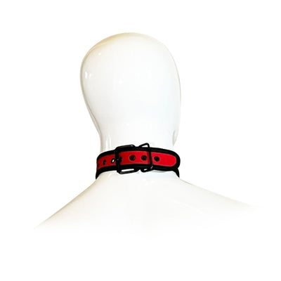Adjustable Neoprene Collar with D-Ring by Fetish Pleasure Play in Red