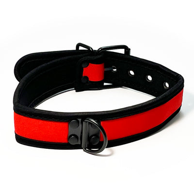 Adjustable Neoprene Collar with D-Ring by Fetish Pleasure Play in Red