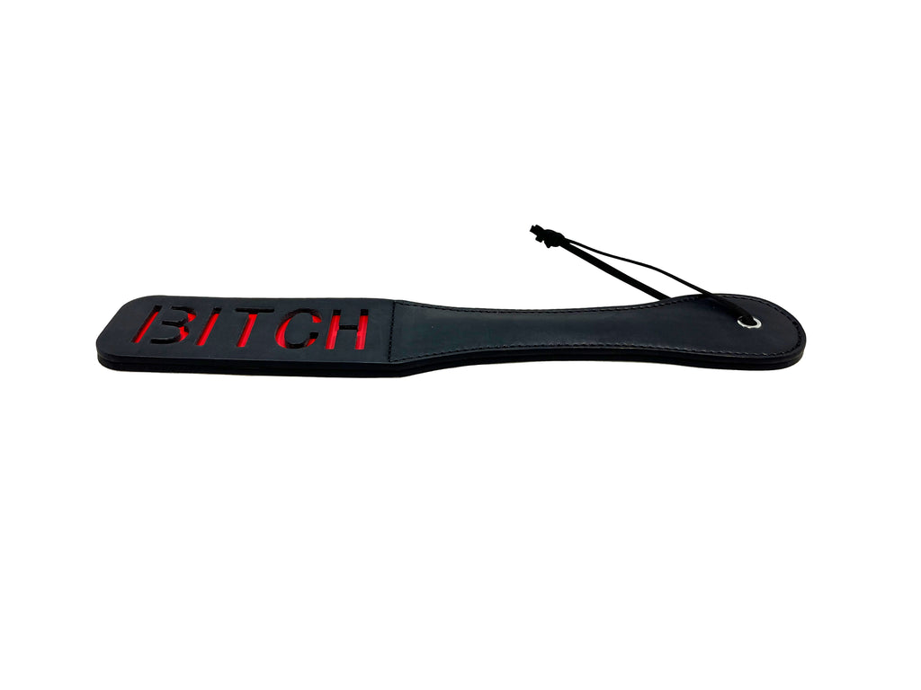 Slapper Paddle with BITCH Cutouts by Fetish Pleasure Play in Black