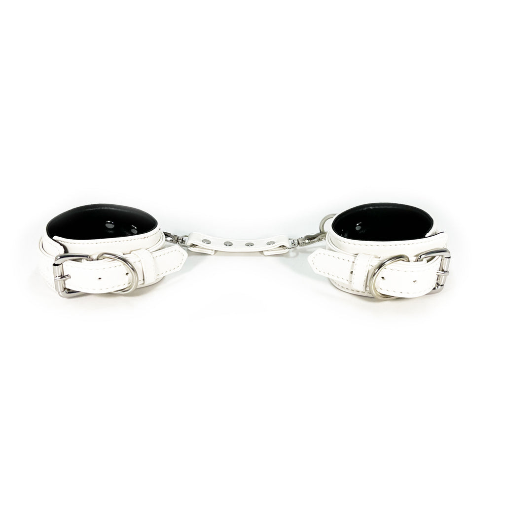 White Connecting Ankle Cuffs by Fetish Pleasure Play