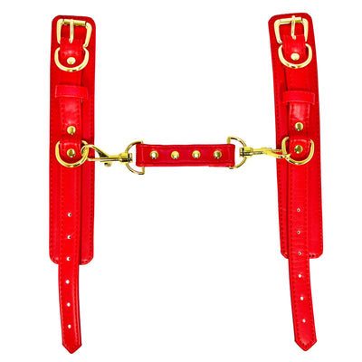 Red Wrist Cuffs with Gold Tone Hardware by Fetish Pleasure Play