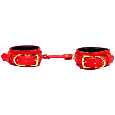 Red Ankle Cuffs with Gold Tone Hardware by Fetish Pleasure Play