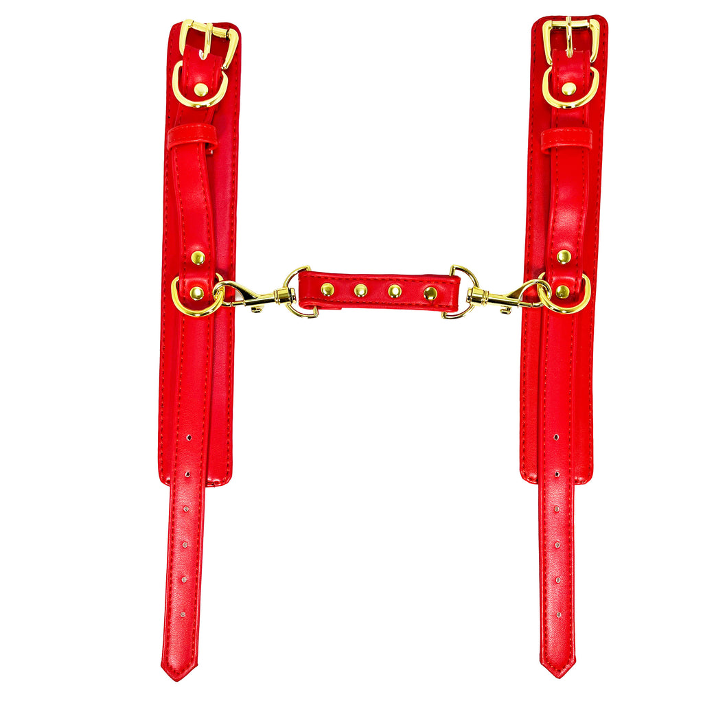 Red Ankle Cuffs with Gold Tone Hardware by Fetish Pleasure Play