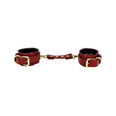 Burgundy Wrist Cuffs with Brass Toned Hardware by Fetish Pleasure Play