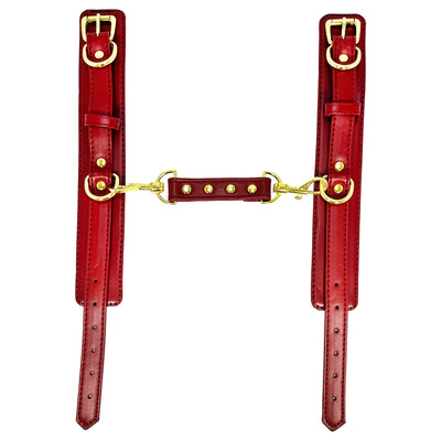 Burgundy Ankle Cuffs with Brass Toned Hardware by Fetish Pleasure Play