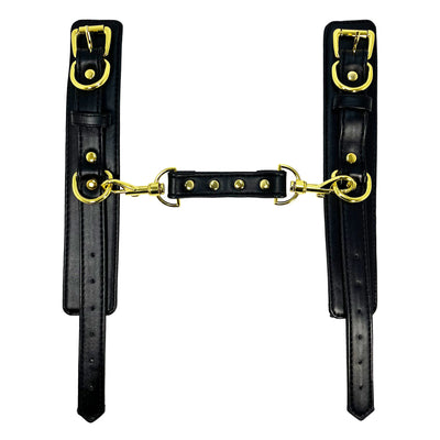Wrist Cuffs with Brass-Toned Hardware by Fetish Pleasure Play in Black