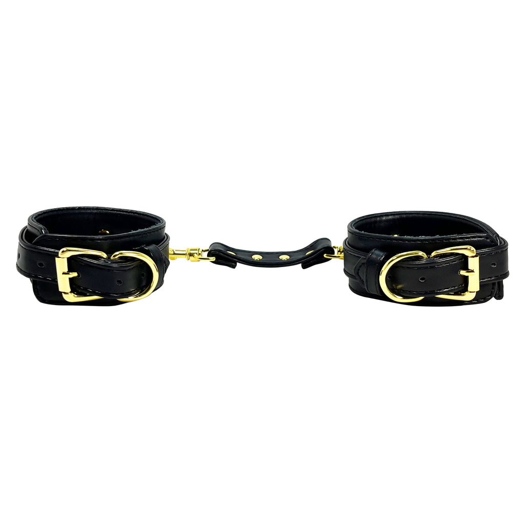 Ankle Cuffs with Brass-Toned Hardware by Fetish Pleasure Play in Black
