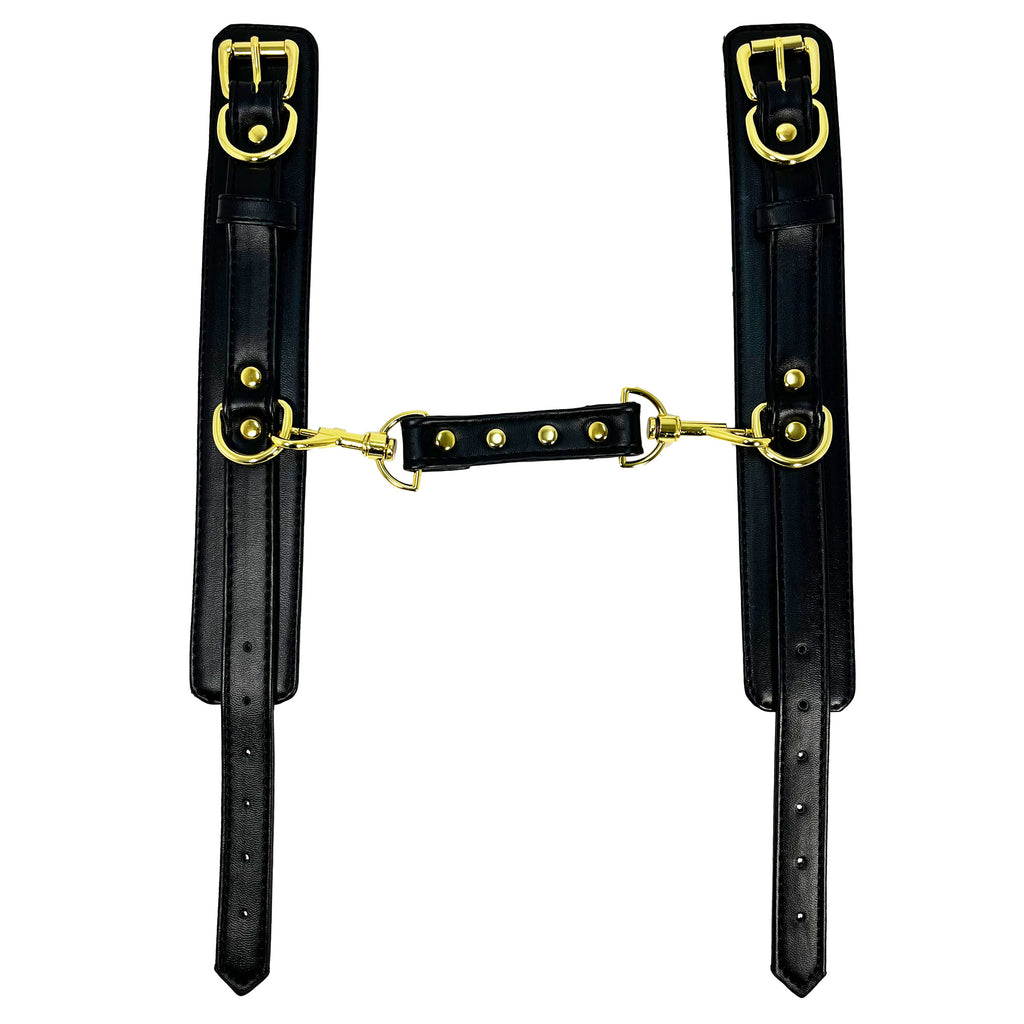 Ankle Cuffs with Brass-Toned Hardware by Fetish Pleasure Play in Black