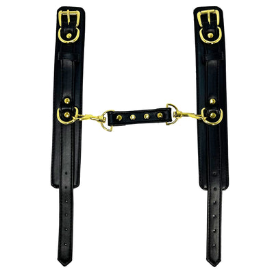 Ankle Cuffs with Brass-Toned Hardware by Fetish Pleasure Play in Black