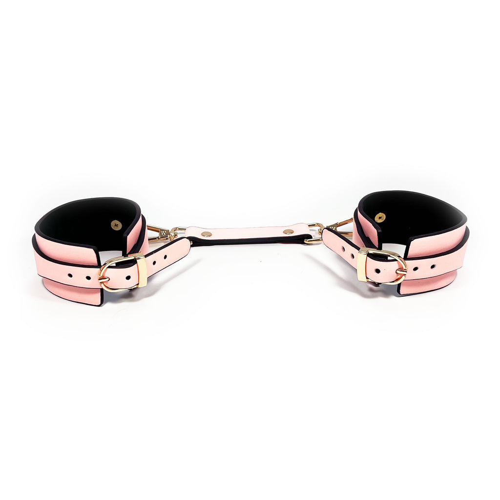Glow in the Dark Faux Leather Wrist Cuffs by Fetish Pleasure Play in Pink