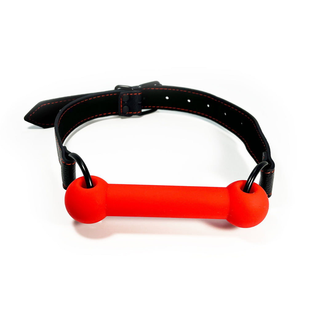Silicone Sex Bar Mouth Gag by Fetish Pleasure Play in Red and Black