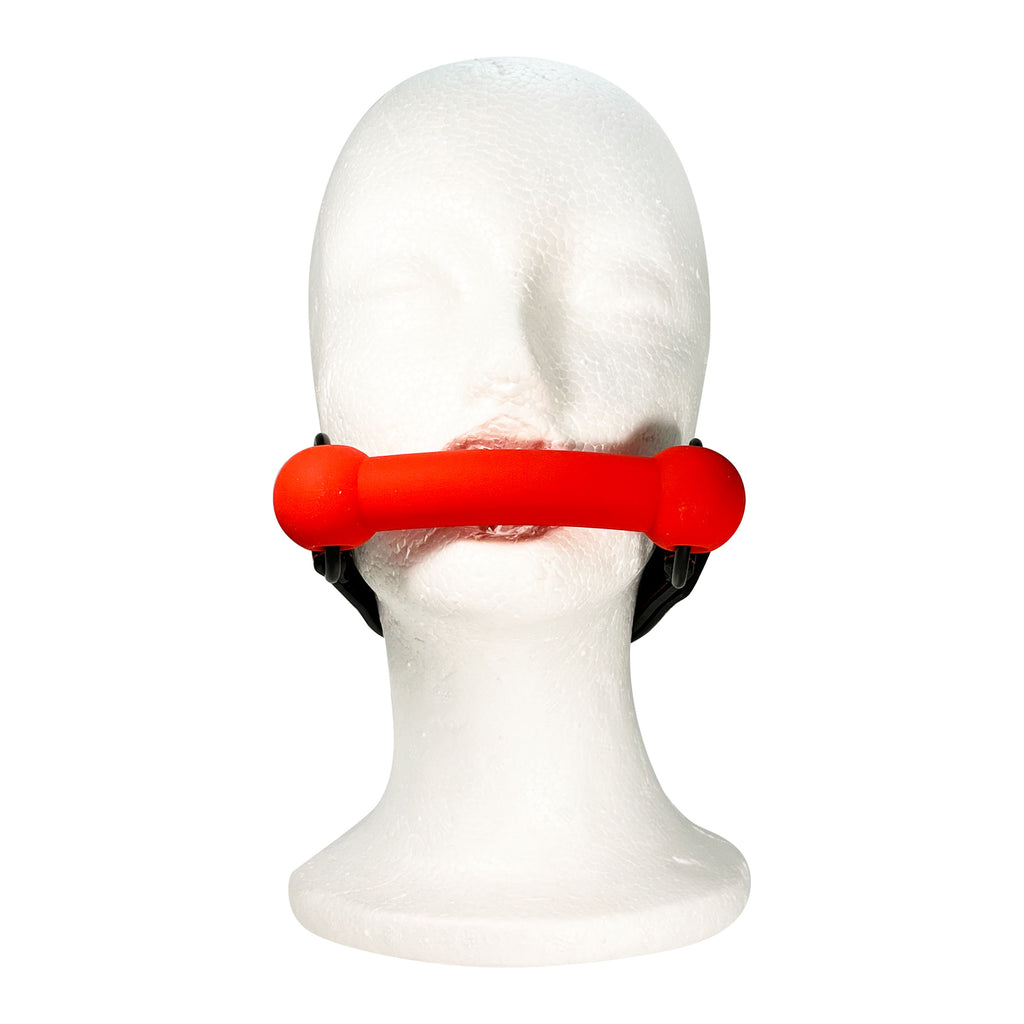 Silicone Sex Bar Mouth Gag by Fetish Pleasure Play in Red and Black