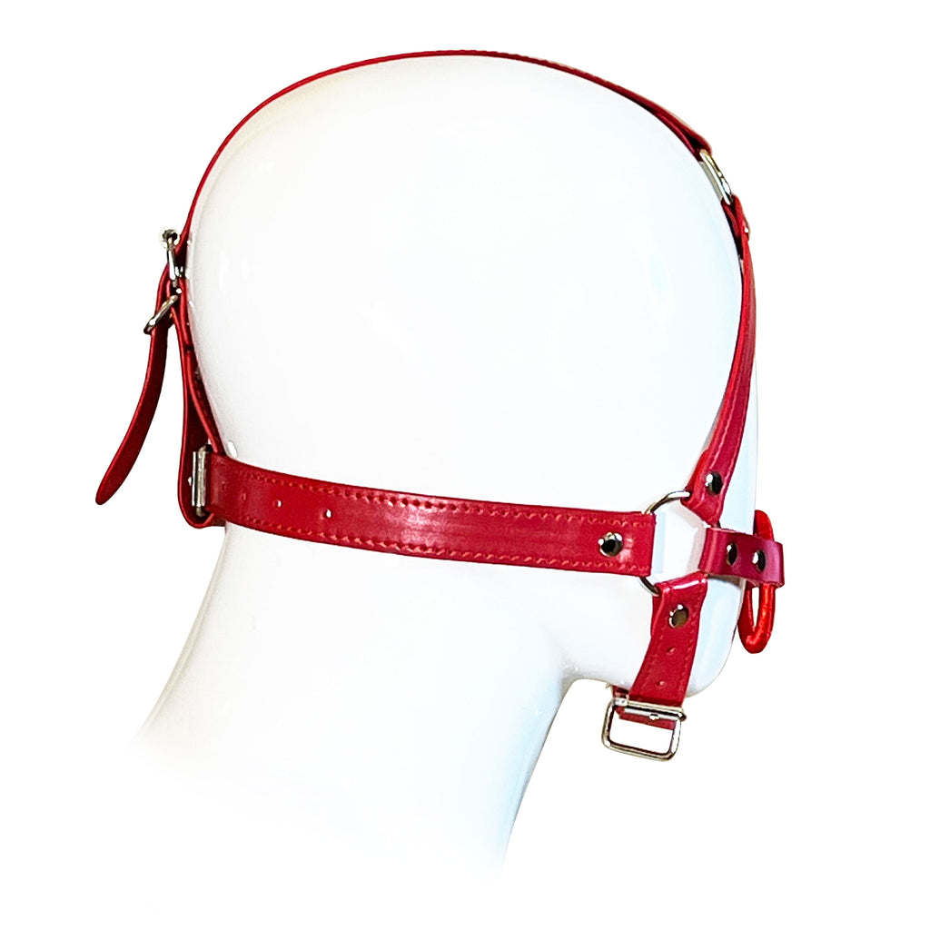 Open Mouth Head Harness by Fetish Pleasure Play in Red