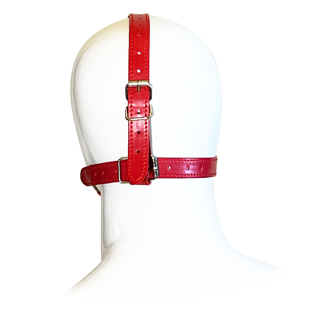 Open Mouth Head Harness by Fetish Pleasure Play in Red