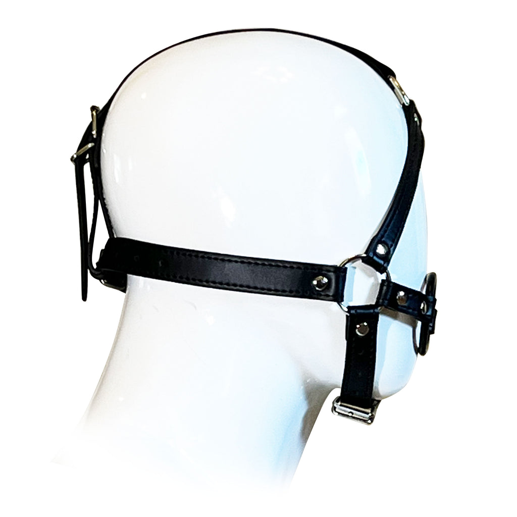 Open Mouth Head Harness by Fetish Pleasure Play in Black
