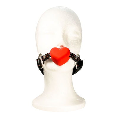 Silicone Heart Mouth Gag by Fetish Pleasure Play in Red and Black