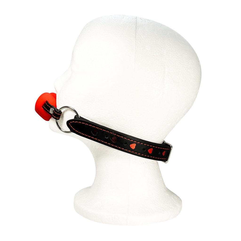 Silicone Heart Mouth Gag by Fetish Pleasure Play in Red and Black