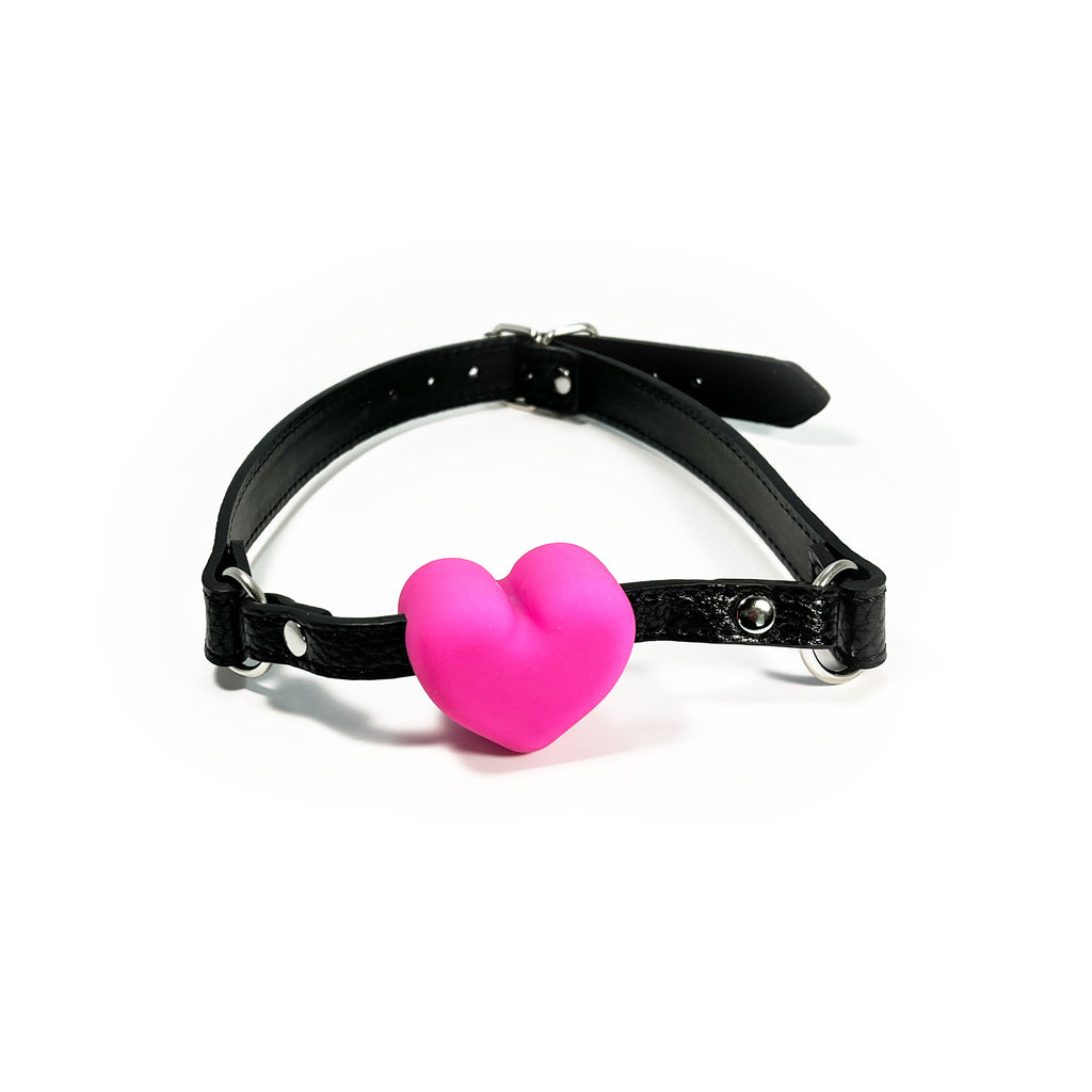 Silicone Heart Mouth Gag by Fetish Pleasure Play in Pink and Black