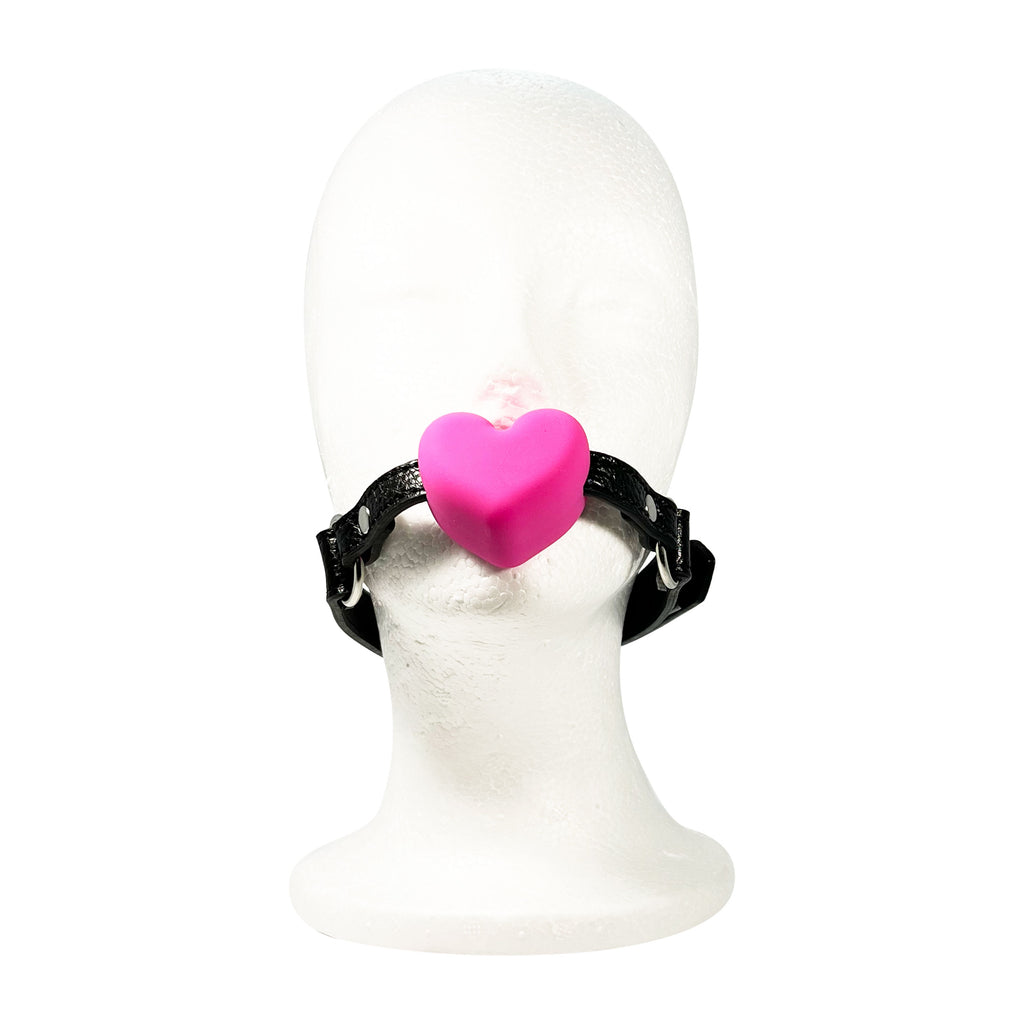 Silicone Heart Mouth Gag by Fetish Pleasure Play in Pink and Black