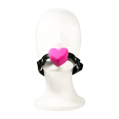 Silicone Heart Mouth Gag by Fetish Pleasure Play in Pink and Black