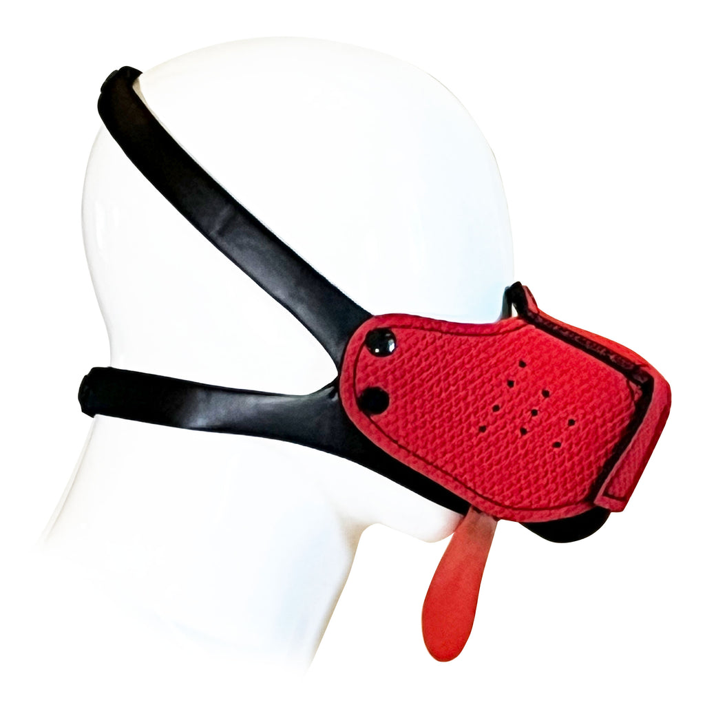 Dog Muzzle Head Harness by Fetish Pleasure Play in Red