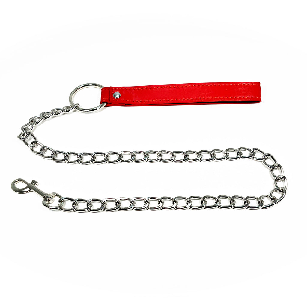 Chain Leash with Wrist Strap by Fetish Pleasure Play in Red - 31