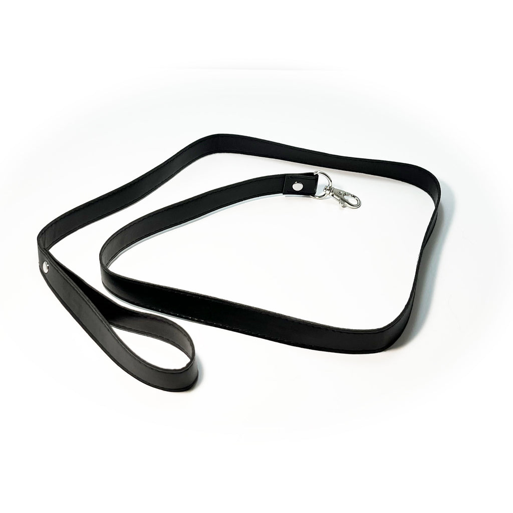 Faux Leather Leash with Wrist Strap by Fetish Pleasure Play in Black - 44.5