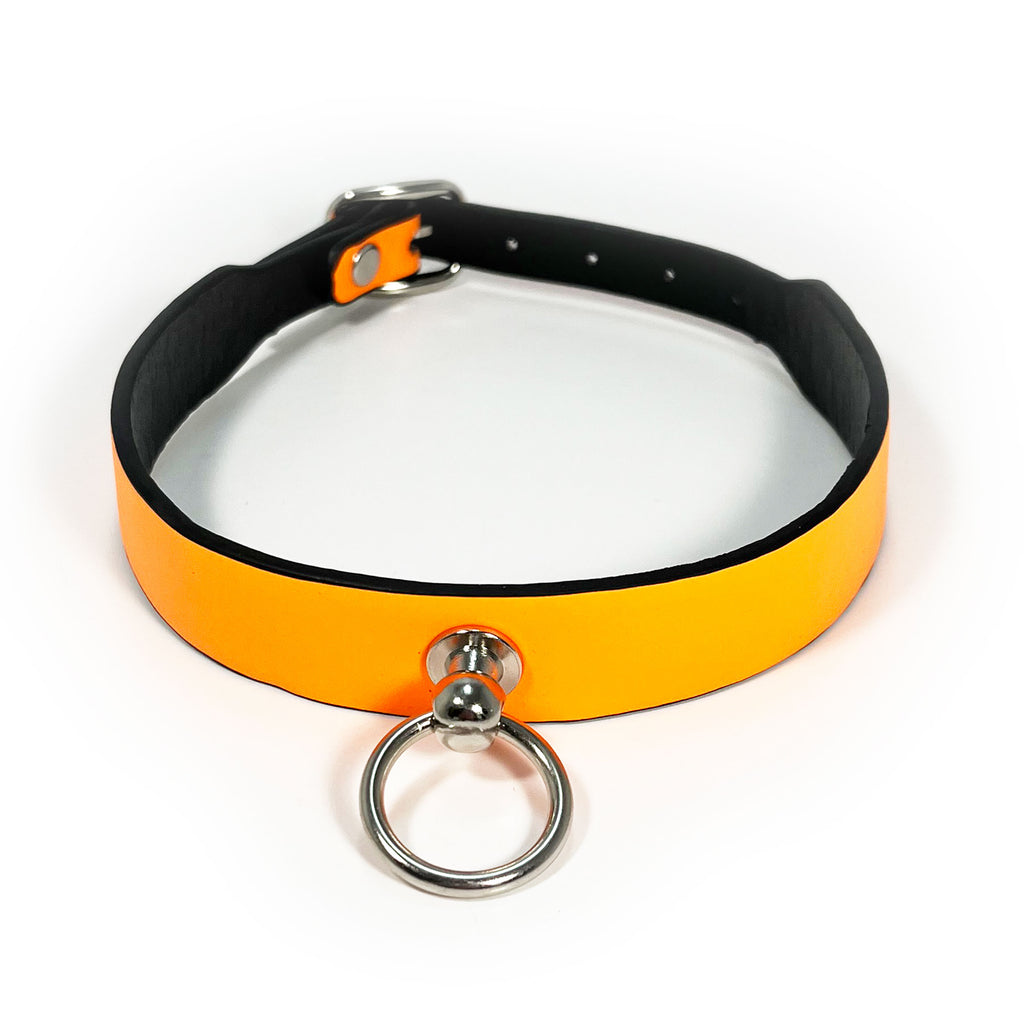 Glow in the Dark Collar with O-Ring by Fetish Pleasure Play in Orange