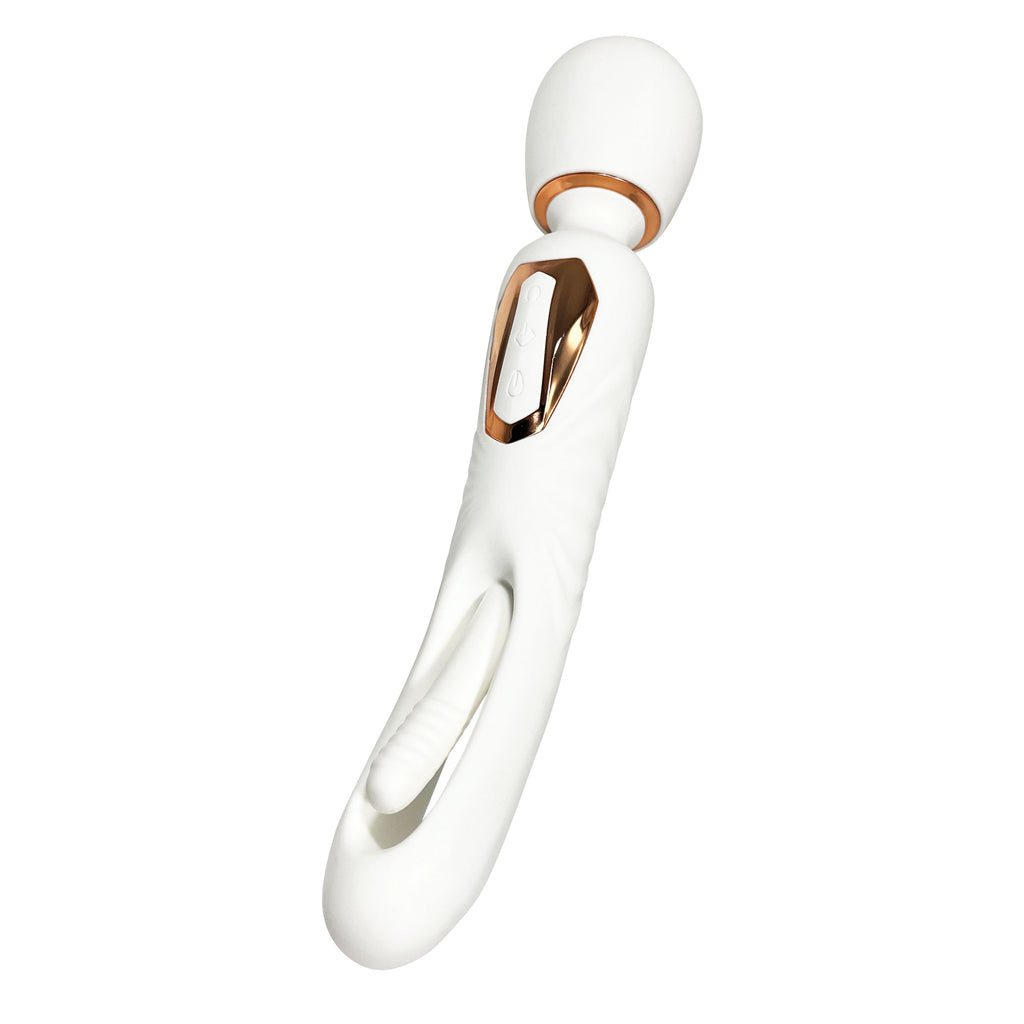 Coral Flutter Wand Vibe w/Clit Flicker by Omotion in White & Rose Gold Coral Flutter Wand Vibe w/Clit Flicker by Omotion in White & Rose Gold
