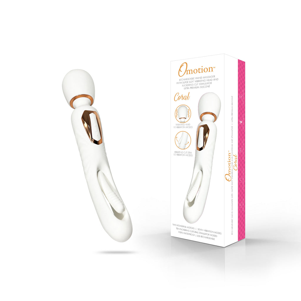 Coral Flutter Wand Vibe w/Clit Flicker by Omotion in White & Rose Gold Coral Flutter Wand Vibe w/Clit Flicker by Omotion in White & Rose Gold